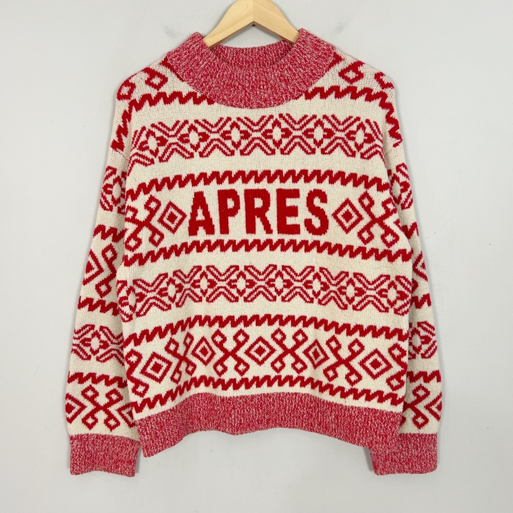A New Day Sweater Red White Fair Isle Apres Ski Knit Size Medium Women's